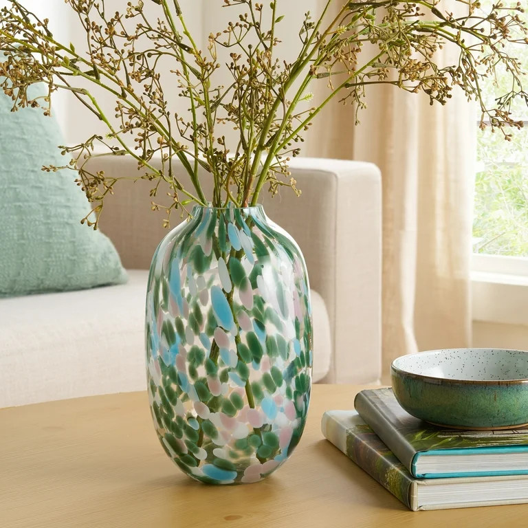 Better Homes & Gardens 10" Green Painted Glass Vase | Walmart (US)