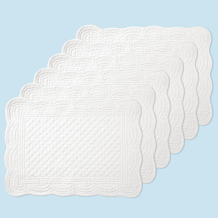 6 PC Quilted Placemats, 18"X13"Extra Large Cotton Placemats Set of 6, 100% Cotton Fabric Washable... | Amazon (US)