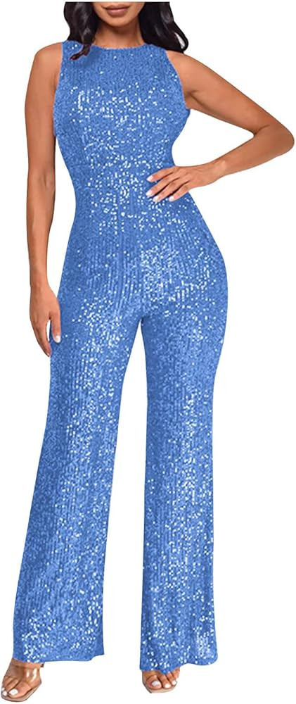 Sinzelimin Women Cocktail Party Romper Fashion Sequin Clubwear Jumpsuit Sexy Off Shoulder Sleevel... | Amazon (US)
