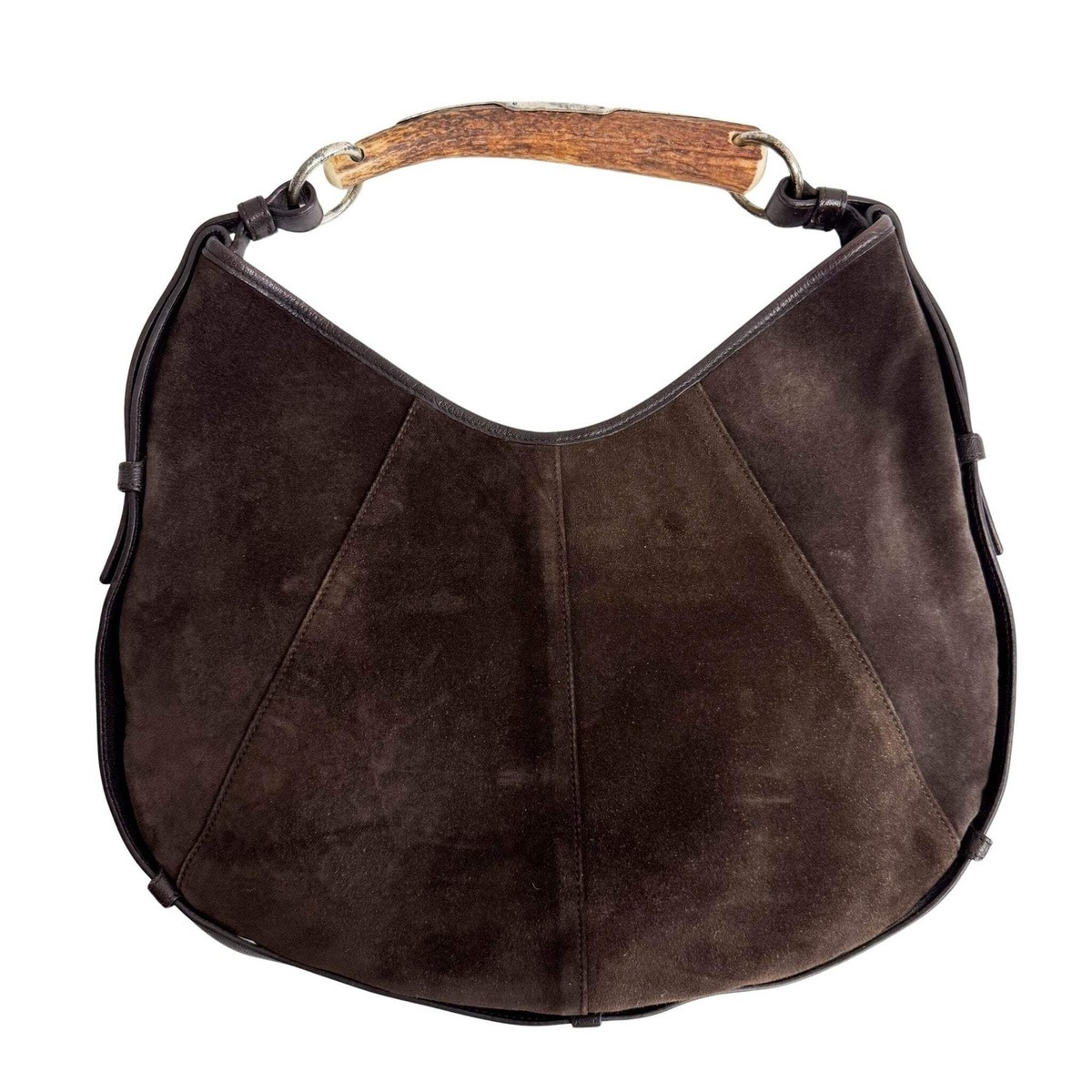 SAINT LAURENT YSL Mombasa Suede and Mink Handle Bag Brown | eBay US