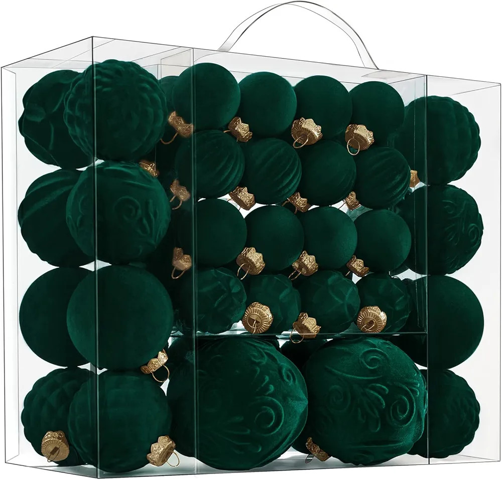 Velvet Christmas Ball Ornaments - 46pcs Flocked Christmas Tree Decorations Set Assorted Shatterpr... | Amazon (US)