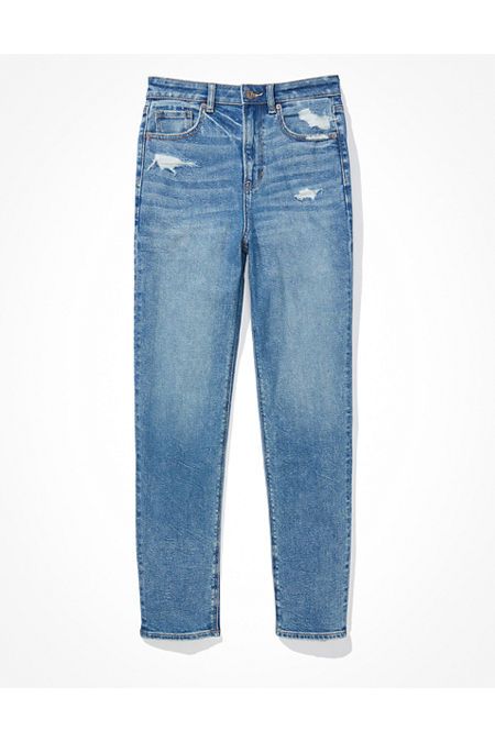 AE Stretch Mom Straight Jean Women's Easy Breezy Blue 14 X-Long | American Eagle Outfitters (US & CA)