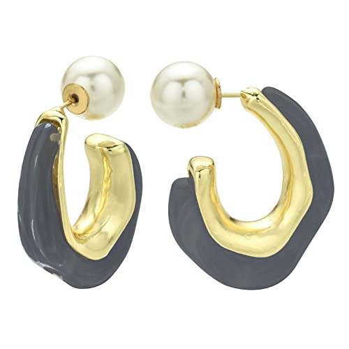 ROGOWOL Acrylic Resin C Shape Open Hoop Earrings with Pearl Ball Back Hypoallergenic Double Sided... | Amazon (US)