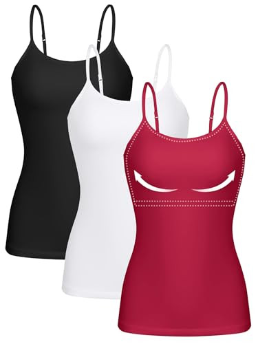 ATTRACO Women 3 Pack Cotton Camisoles with Shelf Bra Adjustable Spaghetti Strap Tank Tops | Amazon (US)