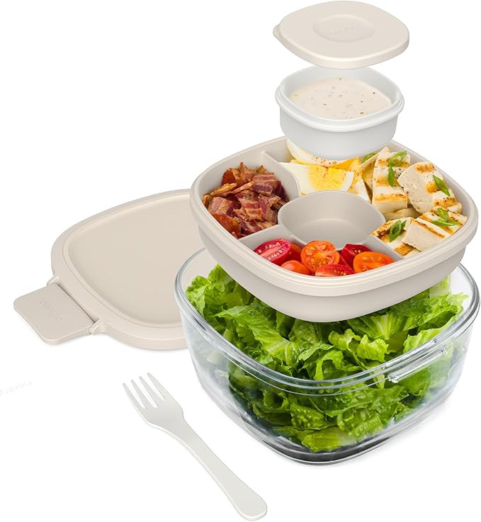 Bentgo Glass All-in-One Salad Container - Large 61-oz Salad Bowl with Lid, 4-Compartment Bento-St... | Amazon (US)