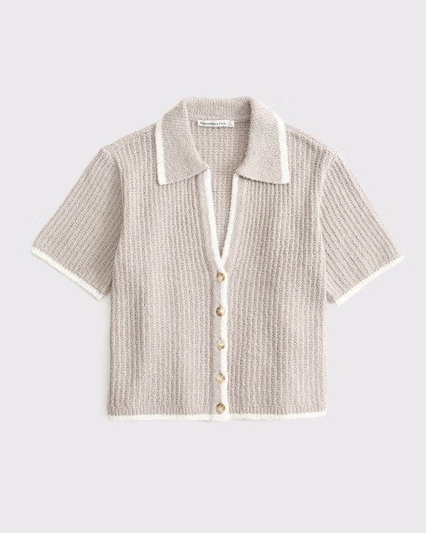 Short-Sleeve Crochet-Style Polo | Abercrombie & Fitch (US)