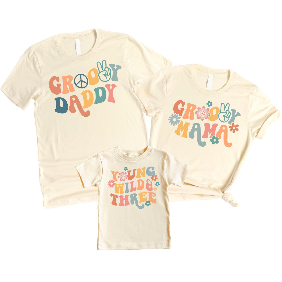 Young Wild and Three Groovy Retro 3rd Birthday Matching Family Outfits For Mom and Dad for Toddle... | Etsy (US)