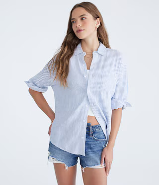 Long Sleeve Striped Linen Shirt | Aeropostale
