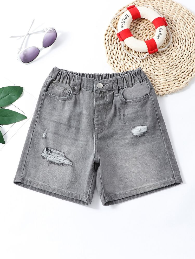 Boys Ripped Frayed Denim Shorts | SHEIN
