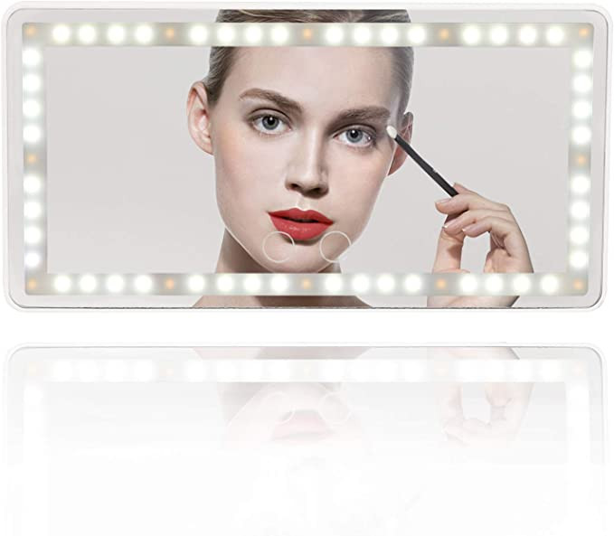 Car Visor Mirror Car Makeup Mirror with LED Lights for Car Truck SUV Rear View Mirror Sun-Shading... | Amazon (US)