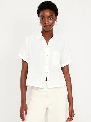 Crinkle Gauze Loose Button-Down Shirt | Old Navy (CA)