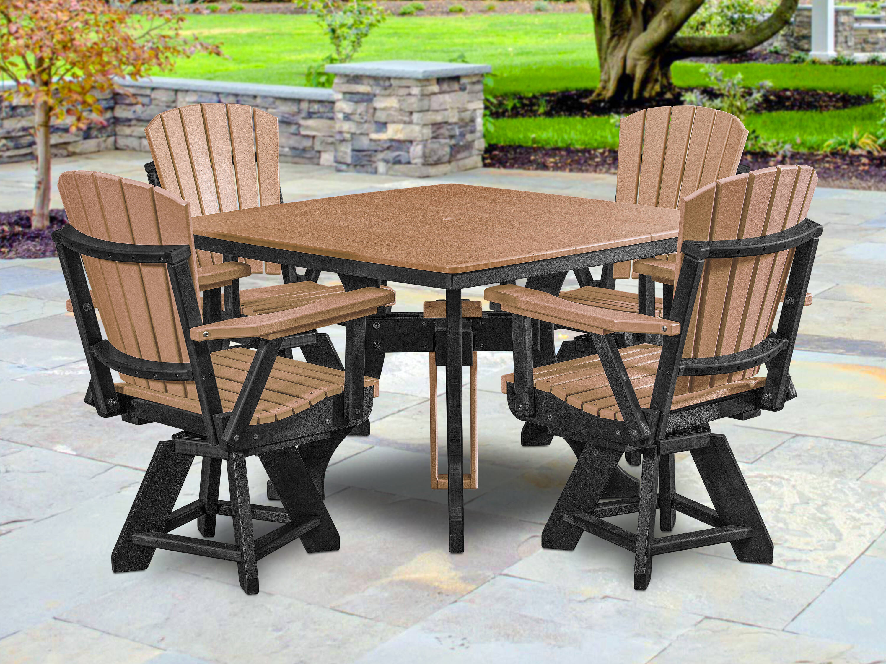American Furniture Classics Amish HDPE 5 -Piece Black Patio Dining Set HDPE Square Table with 4 Swivel Chairs one_size | DS130CBK-K | Lowe's