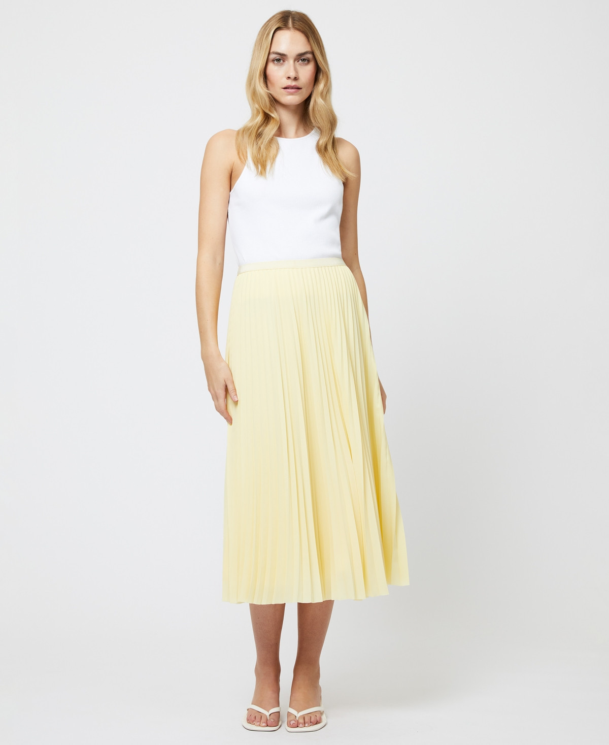 French Connection Women's Sunburst Butter Yellow Pleated Crepe Skirt - Butter Yellow | Macy's