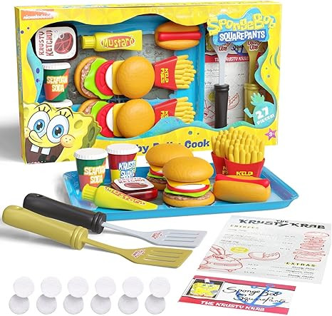 Spongebob Kids Kitchen Playset - Interactive Play Food with 2 Krabby Patty Burgers, Seafoam Shake... | Amazon (US)
