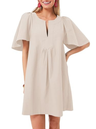 Wenrine Womens Flutter Short Sleeve Mini Dress Casual V Neck Loose Flowy Summer Dresses | Amazon (US)
