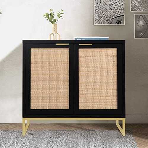 Anmytek Modern Accent Storage Cabinet with 2 Rattan Doors, Mid Century Buffet Sideboard for Bedroom  | Amazon (US)