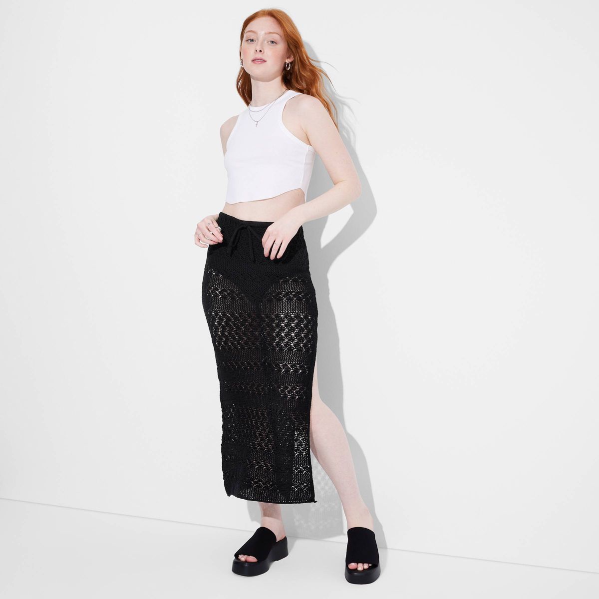 Women's Open Work Sweater Midi Skirt - Wild Fable™ Black XS | Target