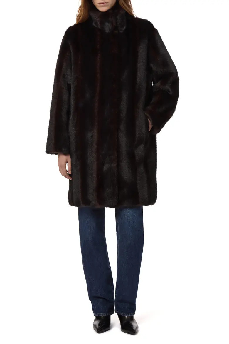 Apparis Blair Shaved Mink Faux Fur Coat in Noir Multi at Nordstrom, Size Small | Nordstrom