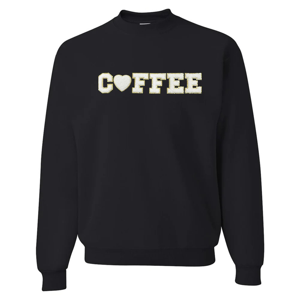 Coffee Heart Letter Patch Crewneck Sweatshirt | United Monograms