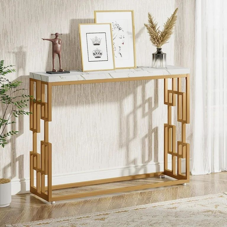 Tribesigns 42.5" Gold Console Table, Modern White Faux Marble Sofa Tables Entryway Hallway Foyer Table for Living Room | Walmart (US)