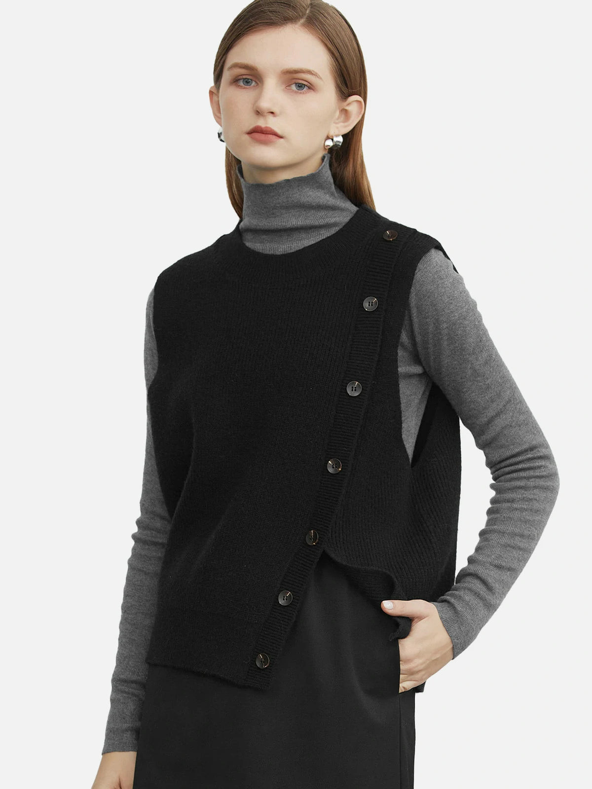 Ribbed Round-Neck Sleeveless Knit Vest | SDEER