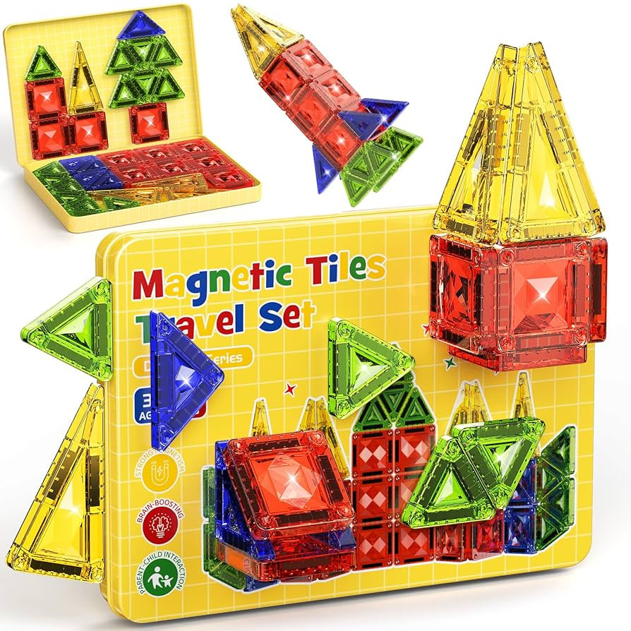 Mini Magnetic Tiles Travel Set - 40PCS Diamond Texture Magnetic Building Blocks for Kids, 10% Thi... | Amazon (US)