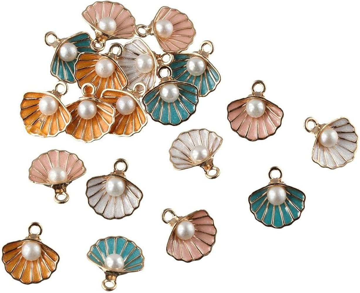 20Pcs Enamel Clam Shell Charms,4 Colors Ocean Theme Pendants with Imitation Pearl Beads for Jewel... | Amazon (US)