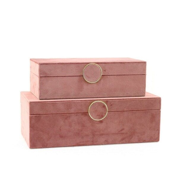 Fabric Rectangular Shaped Jewelry Box with Round Lock, Set of 2, Dark Pink | Bed Bath & Beyond