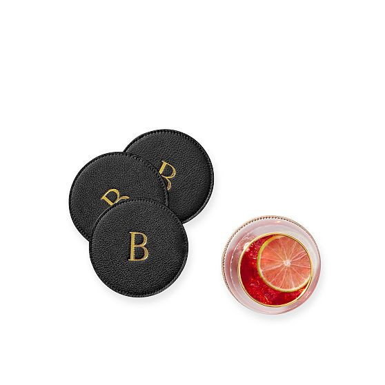 Leather Coasters, Set of 4, Black | Mark and Graham