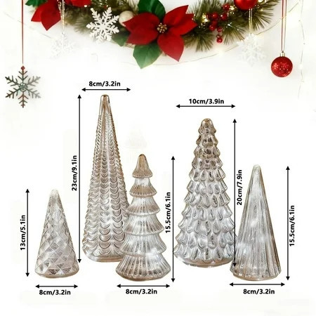 LED Illuminated Mercury Glass Christmas Trees Set of 5, 2026 New Upgrade Silver Glass Tree Figurines for Tabletop, Mantel, Holiday Party & Christmas Decoration | Walmart (US)
