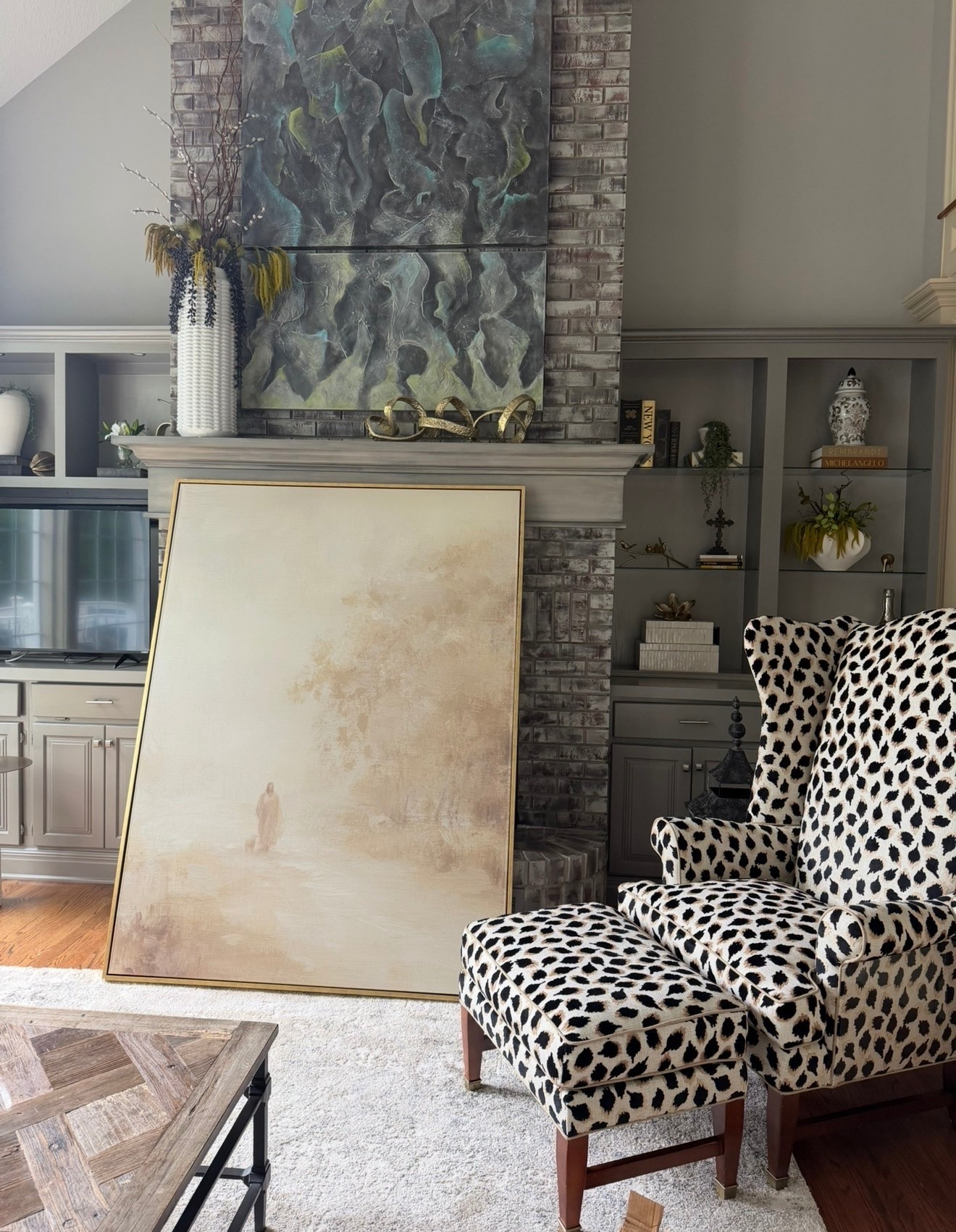 Absolutely, stunning piece!! can’t wait to get it up on the mantle. Perfect for this space! 
I did the custom size 52” x 70”

￼Light of Life - Jesus with a Lamb Framed Canvas Art Print, Minimalist Christian Wall Art, Subtle & Neutral Religious Art

#LTKOver40 #LTKHome #LTKdayinmylife