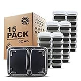 Freshware Meal Prep Containers [15 Pack] 2 Compartment with Lids, Food Storage Containers, Bento Box | Amazon (US)
