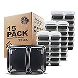 Freshware Meal Prep Containers [15 Pack] 2 Compartment with Lids, Food Storage Containers, Bento Box | Amazon (US)