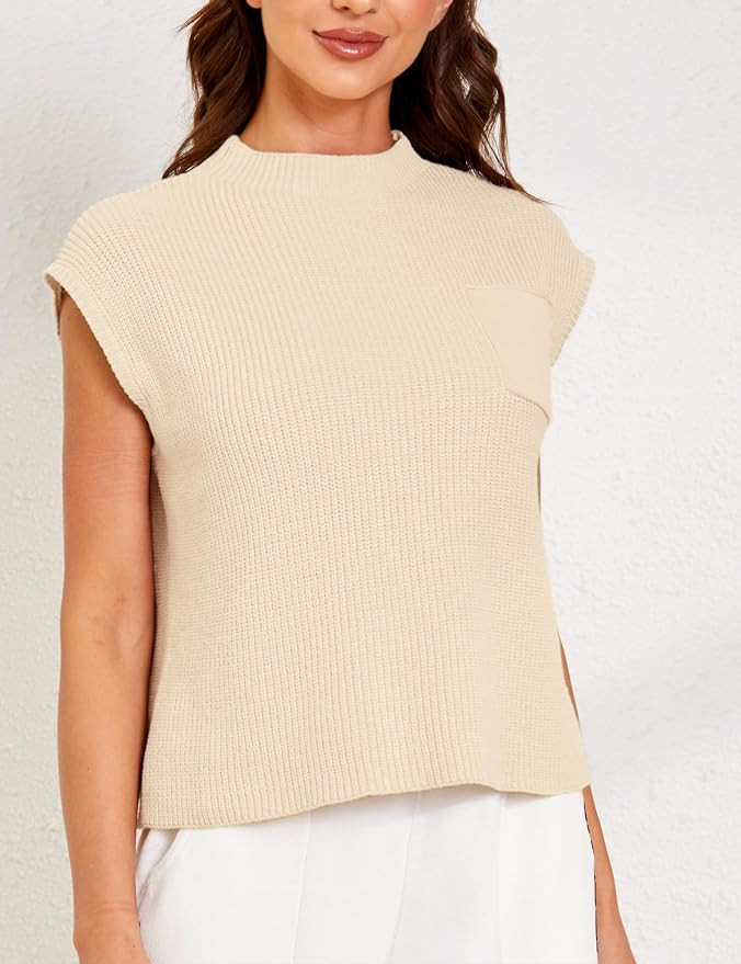 Himosyber Women's Solid Sleeveless Vest Mock Neck Cap Sleeve Knitwear Sweater Tops | Amazon (US)