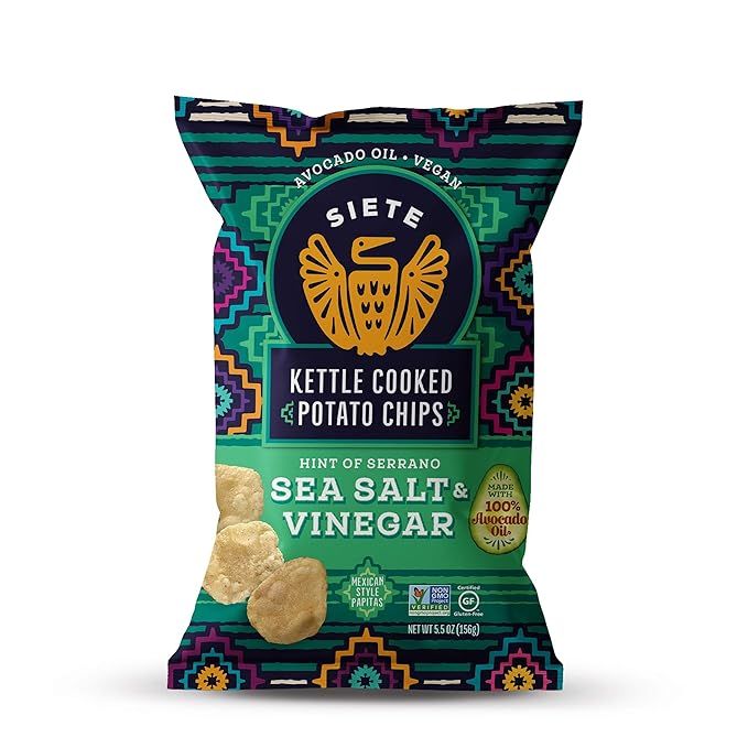 Siete Sea Salt & Vinegar Grain Free Kettle Cooked Potato Chips, 5oz bags, 6 Pack | Amazon (US)