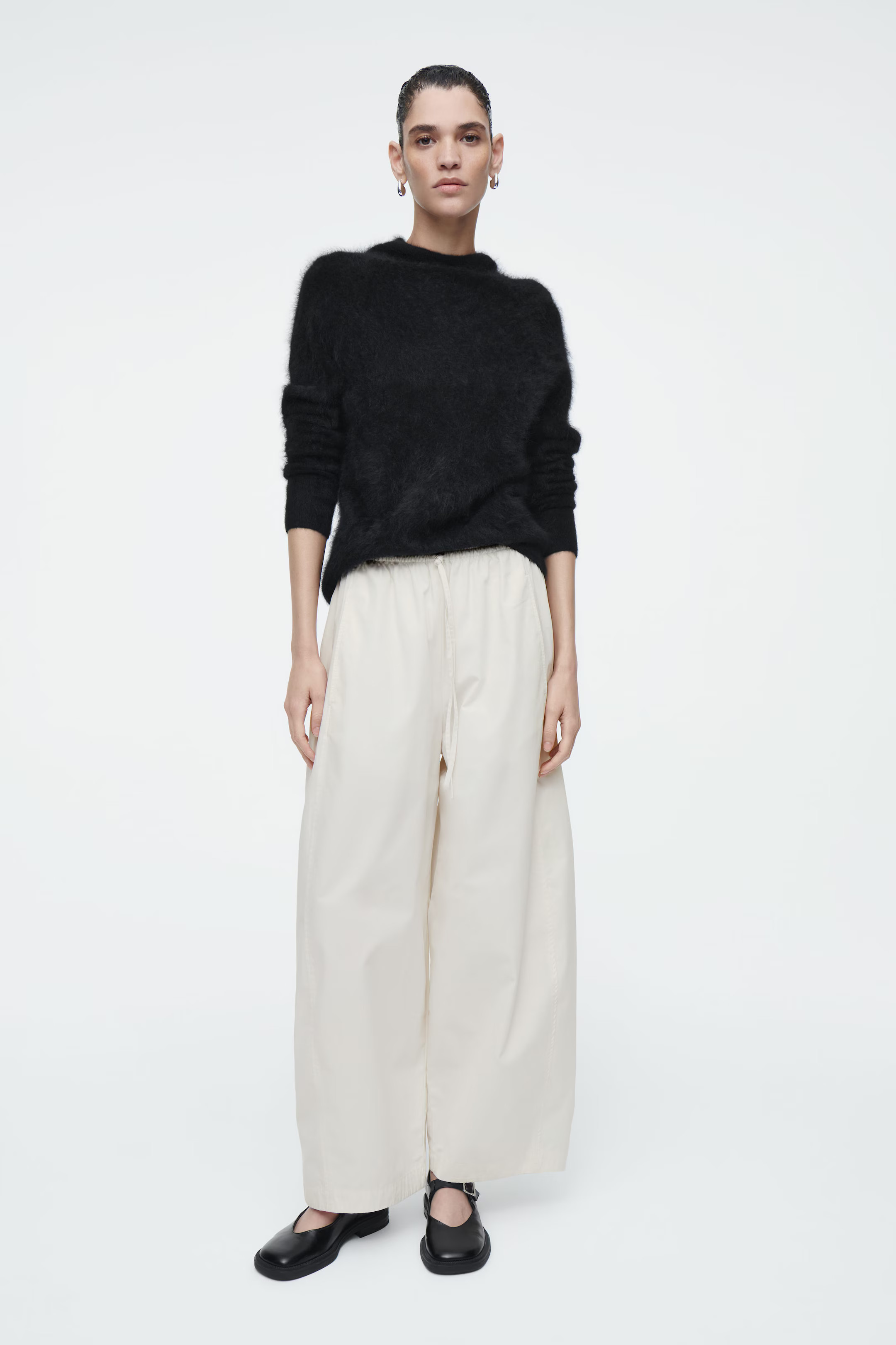 ELASTICATED BARREL-LEG TROUSERS - OFF-WHITE | COS | COS UK