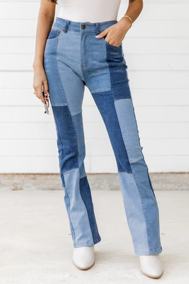 Della Patch Denim Straight Leg Jeans | Pink Lily