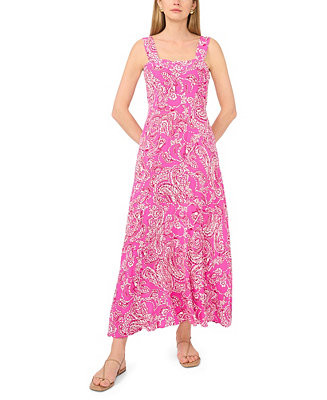 Women's Paisley-Print Square-Neck Smocked-Back Sleeveless Maxi Dress | Macy's