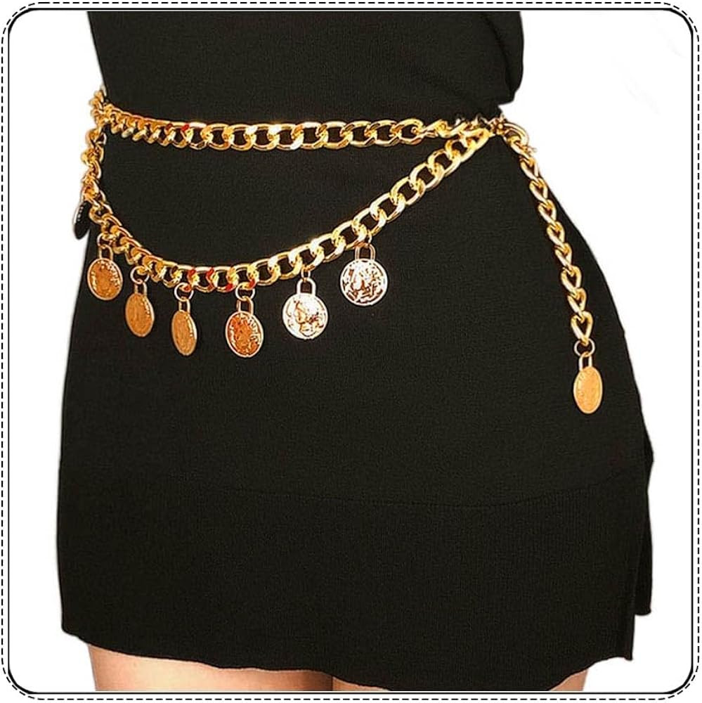 Cosydays Gold Waist Belly Chain Coins Metal Layered Chain Belt Body Jewelry for Women | Amazon (US)