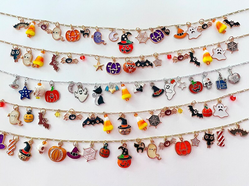 Build Your Own Custom Halloween Multi Charm Necklace, Gold Plate, Silver Plate, Vintage Style, En... | Etsy (US)