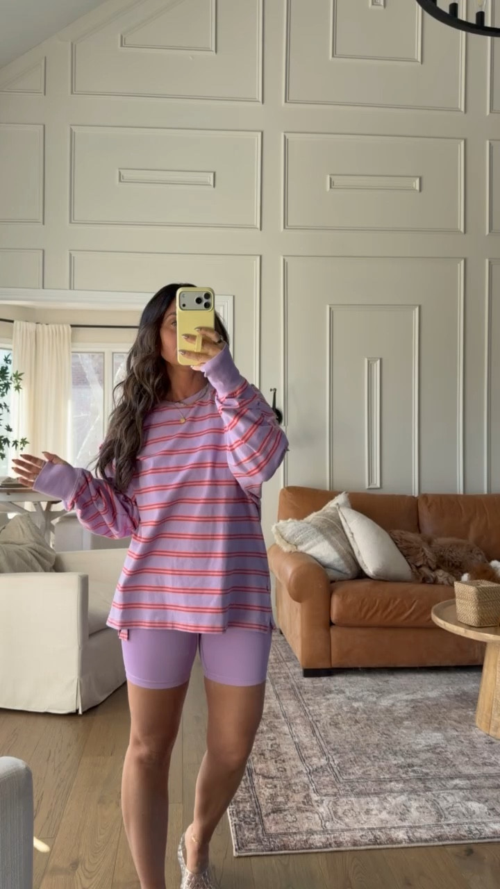 Oversized long sleeve top with biker shorts! Love all the color for spring 💜🌸

#LTKootd #LTKgrwm #LTKSeasonal