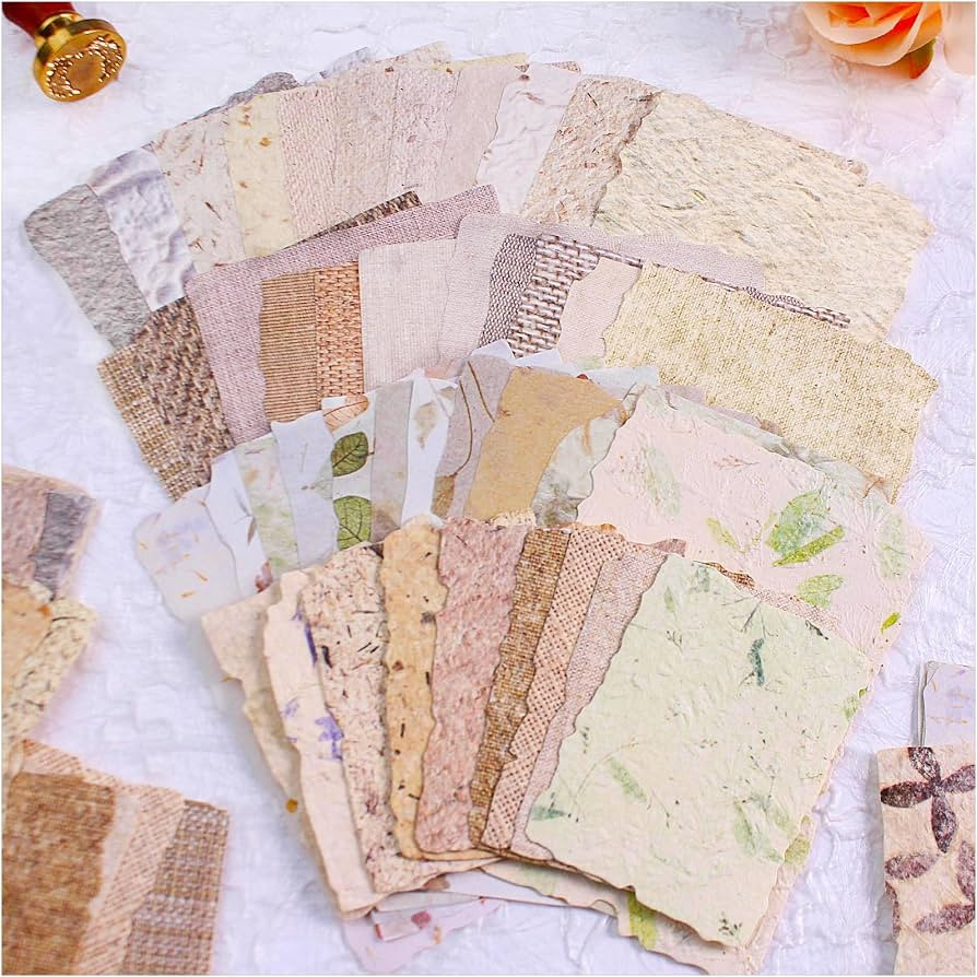 84 Sheets Small Textured Scrapbook Paper and 3D Embossed Collage Paper, Handmade Leaf Fiber Deckl... | Amazon (US)