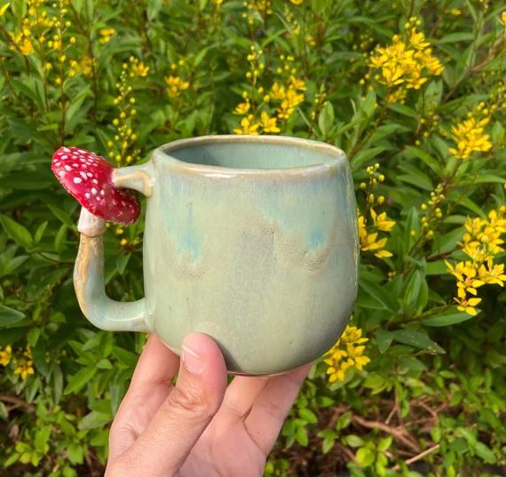 Hand-made Ceramic Mushroom Mug Cup - 70s Vibe - Porcelain Clay - Mushrooms - Boho Cottage Core Wo... | Etsy (US)