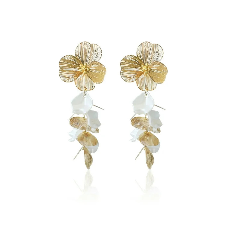 Time and Tru Women's Metal Gold Plated Flower Earring | Walmart (US)