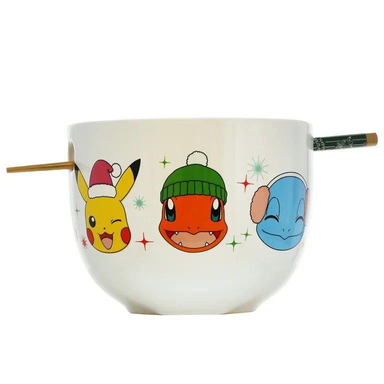 Pokemon Holiday Ceramic Ramen Bowl with Chopsticks, 20 oz | Walmart (US)