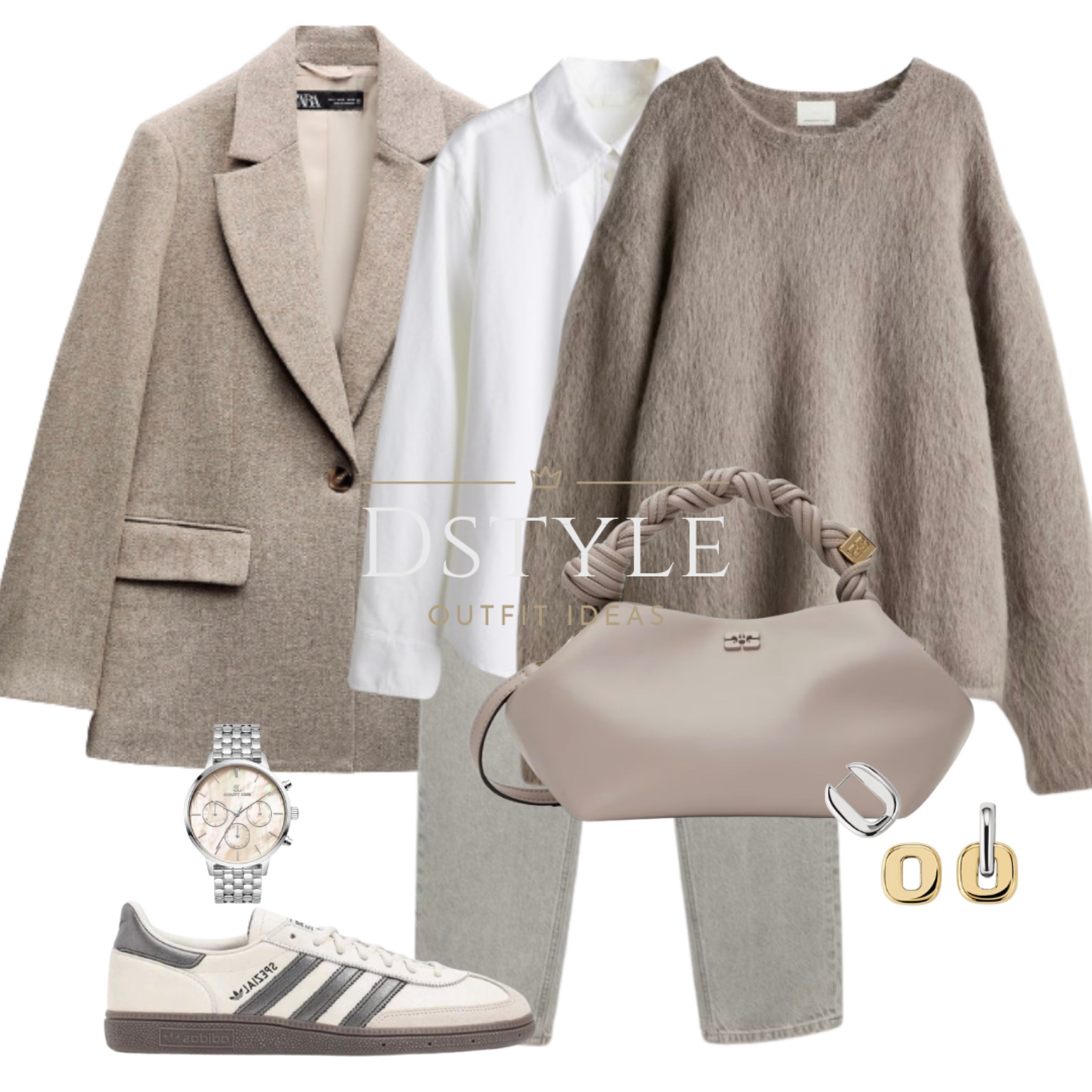 Zara Herringbone wool blend blazer 3046/483 camel, white shirt, mohair-blend sweater, grey balloon jeans, taupe bag, matching Adidas Spezial sneakers/trainers

#LTKShoeCrush #LTKWorkwear #LTKFindsUnder50