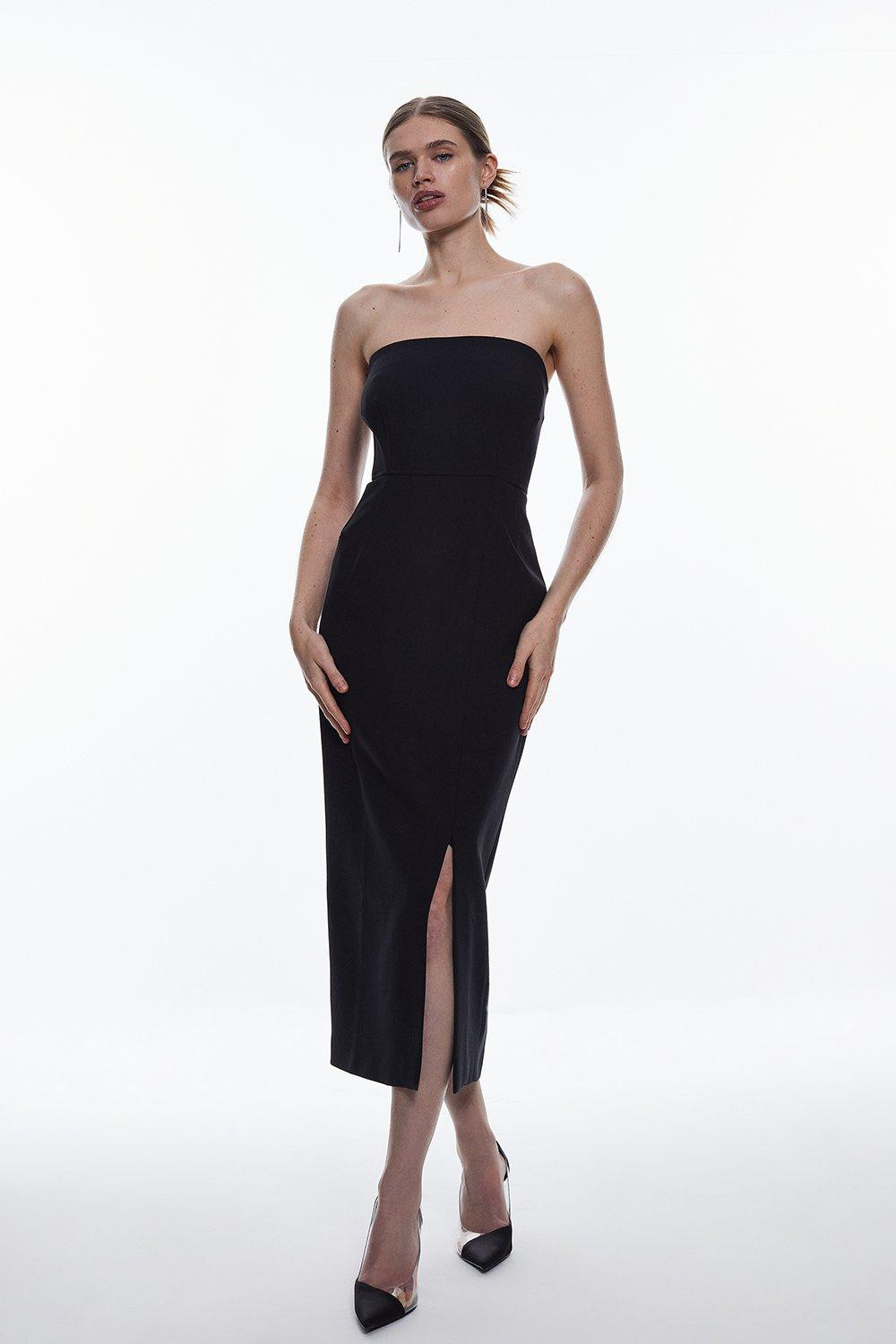 Compact Stretch Corset Seamed Bandeau Midi Dress | Karen Millen UK + IE + DE + NL