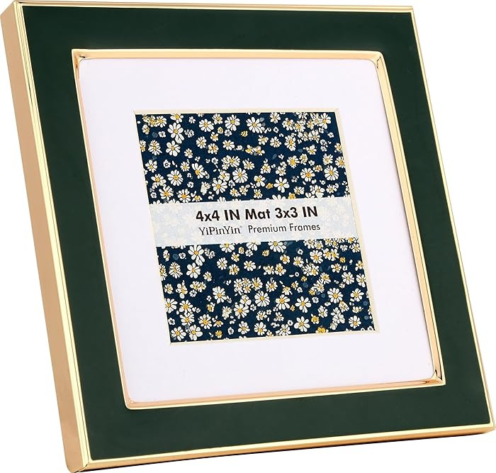 4x4'' Jasper Green Enamel Square Picture Frames with Acid Free Mat for 3x3'',Gold-Plated Edge,HD-... | Amazon (US)