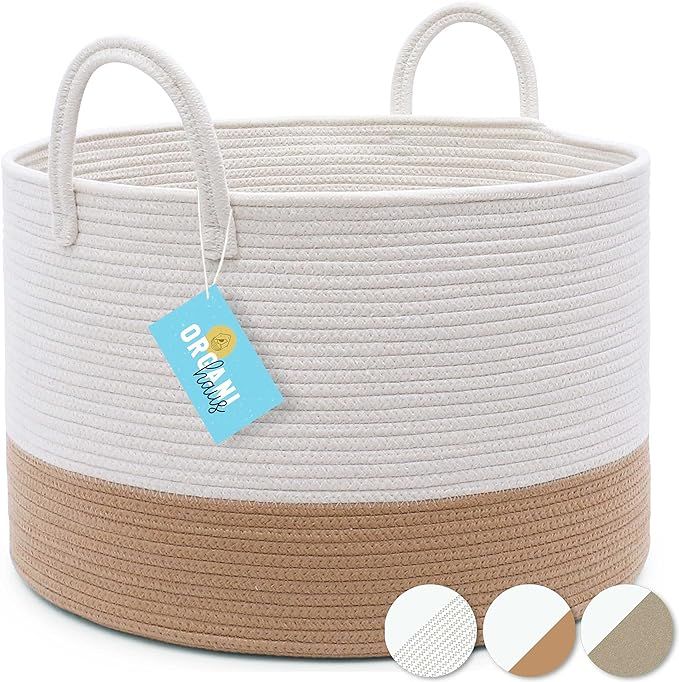 OrganiHaus XXL Cotton Rope Woven Laundry Basket | Laundry Hamper Basket for Blankets | Cotton Bla... | Amazon (US)