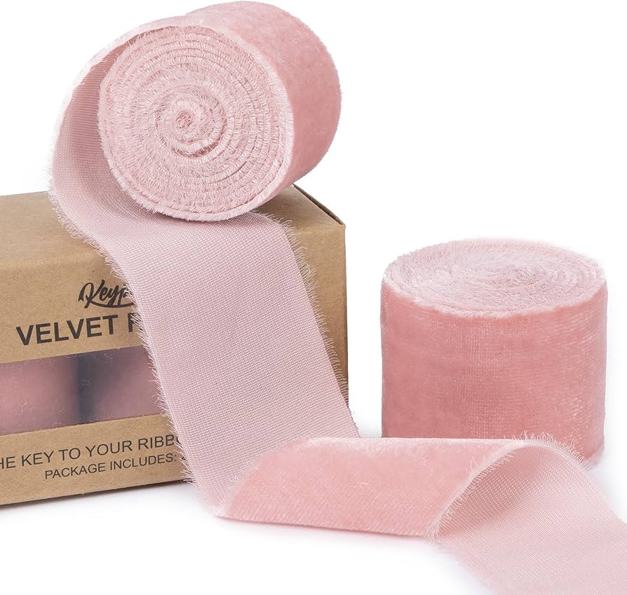Dusty Pink Velvet Ribbon for Gift Wrapping 1-1/2 Inch Wide Handmade Fringe Fabric Ribbons for Chr... | Amazon (US)
